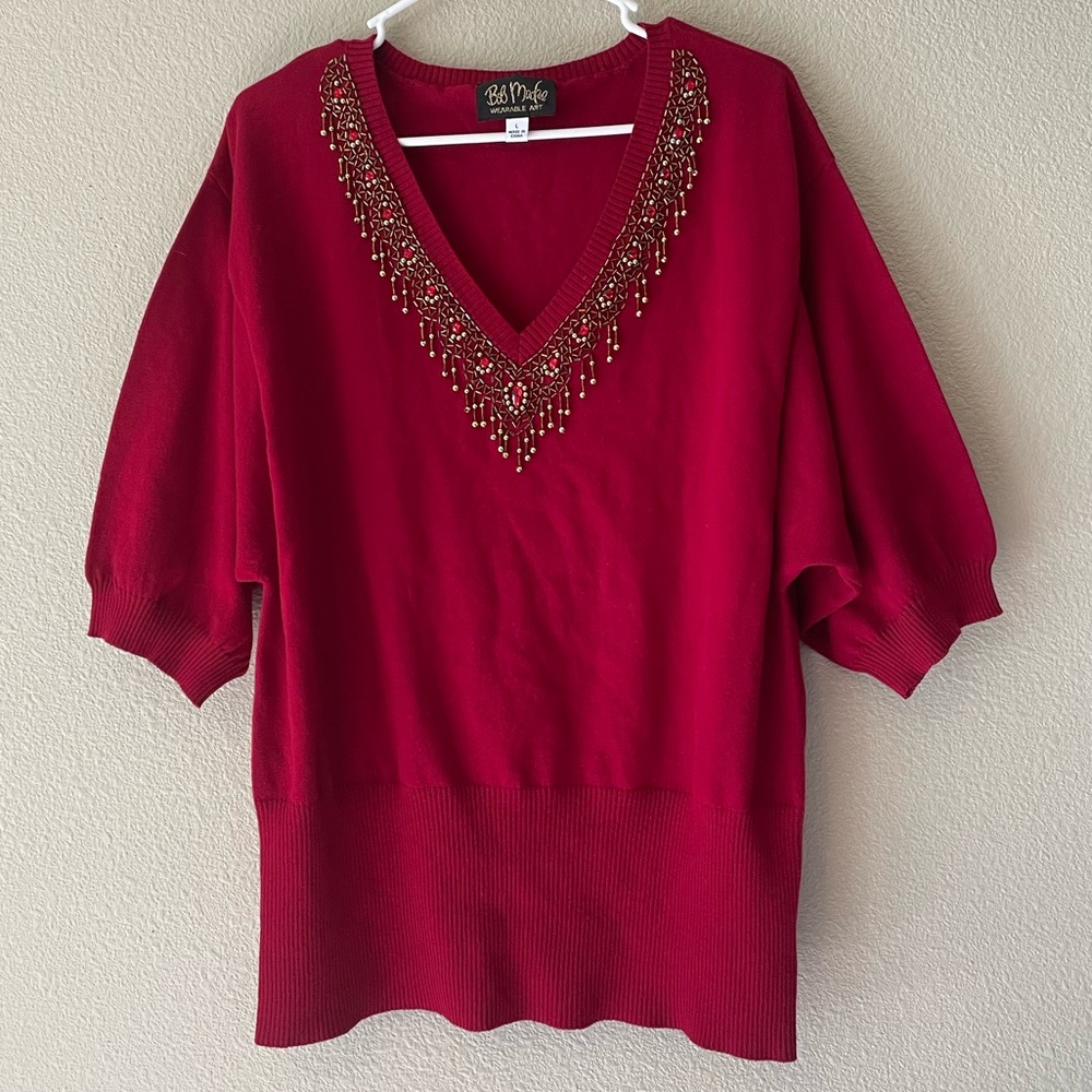 Vintage Bob Mackie Wearable Art Embellished V-Neck Sweaters Top